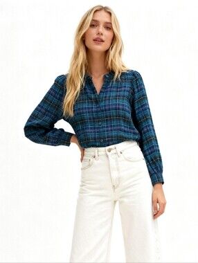 NEW! J.McLaughlin Plaid Button-Down Blouse Size S